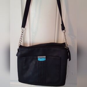 Gently used black faux leather Rosetti chain strap handbag
